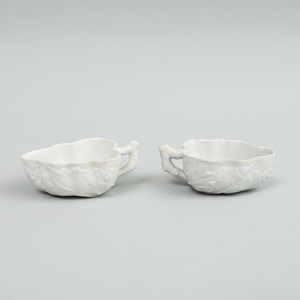 Pair of English White Glazed Leaf Form Sweetmeat Dishes