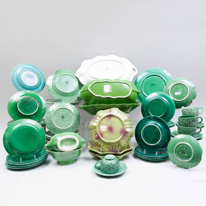 Assembled Group of Green Glazed Majolica Tableware