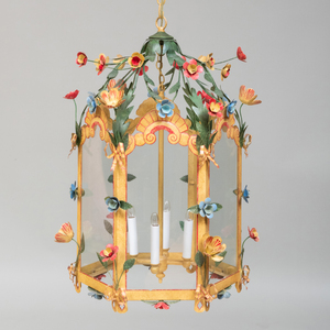 Floral Tôle Peinte Four-Light Hexagonal-Shaped Lantern