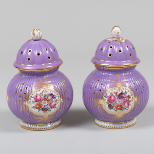 Pair of English Lilac Ground Vases and Covers