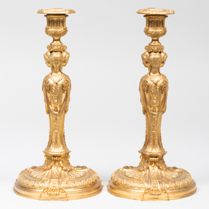 Pair of Louis XV Style Gilt-Bronze Candlesticks