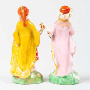 Pair of Small Chelsea Porcelain Figures of Children in Eastern Dress