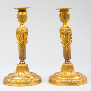 Pair of Louis XVI Style Gilt-Bronze Candlesticks