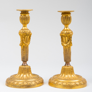 Pair of Louis XVI Style Gilt-Bronze Candlesticks