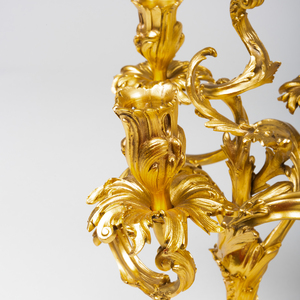 Pair of Louis XV Style Gilt-Bronze Four-Light Candelabra