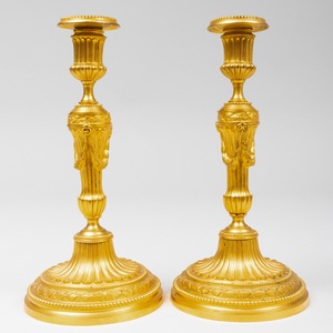 Pair of Continental Gilt-Bronze Candlesticks