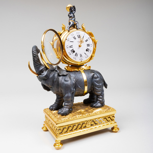 Italian Patinated and Gilt-Metal Elephant Clock, of Recent Manufacture 