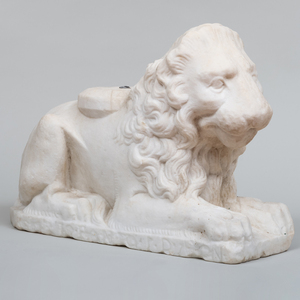 Carved Marble Model of a Recumbent Lion