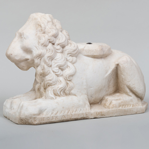 Carved Marble Model of a Recumbent Lion