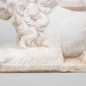 Carved Marble Model of a Recumbent Lion