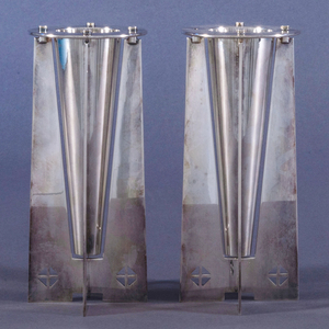 Pair of Swid Powell Modernist Silver Plate Vases