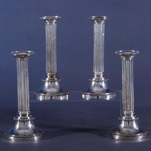 Set of Four Swedish Christian VII Silver Columnar Candlesticks