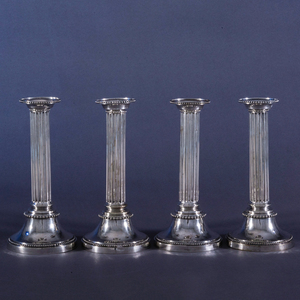 Set of Four Swedish Christian VII Silver Columnar Candlesticks