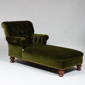 Pair of Green Mohair Tufted Upholstered Chaise Lounges