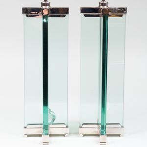Pair of Vintage Glass and Chrome Lamps