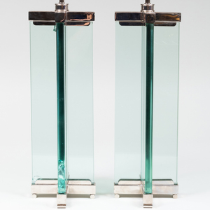 Pair of Vintage Glass and Chrome Lamps