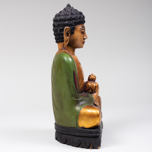 Asian Polychromed Wood Figure of Buddha