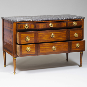 Louis XVI Ormolu-Mounted Tulipwood and Mahogany Parquetry Commode