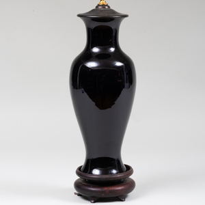 Chinese Black Glazed Porcelain Vase Mounted as a Lamp