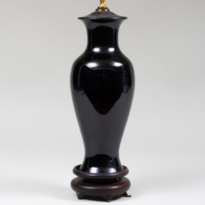 Chinese Black Glazed Porcelain Vase Mounted as a Lamp