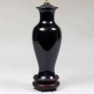 Chinese Black Glazed Porcelain Vase Mounted as a Lamp