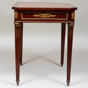 Louis XVI Style Gilt-Metal and Brass-Mounted Mahogany and Kingwood Parquetry Writing Table
