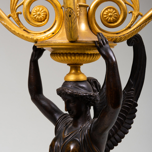 Pair of Empire Bronze and Ormolu Five-Light Candelabra