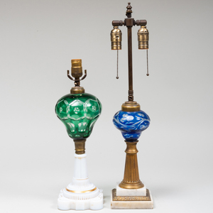Two Glass and Brass Fluid Lamps