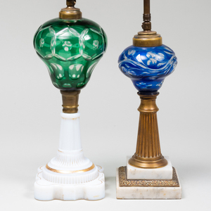 Two Glass and Brass Fluid Lamps