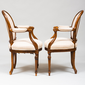 Pair of George III Style Provincial Walnut Open Armchairs