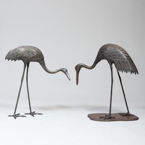 Two Asian Bronze Models of Cranes