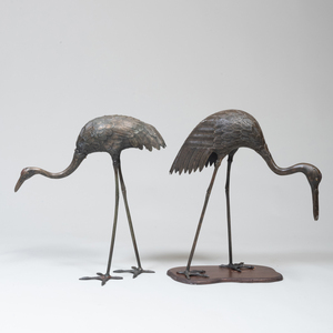 Two Asian Bronze Models of Cranes
