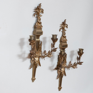 Pair of Louis XVI Style Brass Two-Light Bras de Lumières