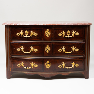 Régence Brass and Ormolu-Mounted Kingwood Serpentine Fronted Commode