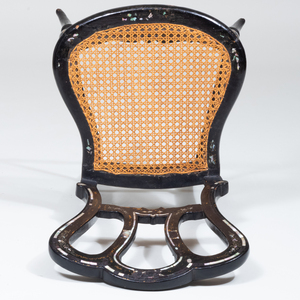 Victorian Mother-of-Pearl Inlaid Black Lacquer and Caned Side Chair