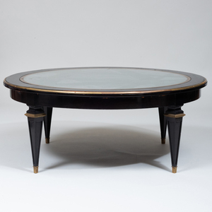Modern Brass-Mounted Ebonized and Verre Églomisè Silver and Gilt Low Table