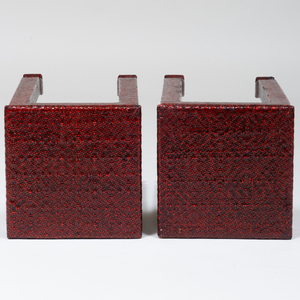 Pair of Red Painted Rattan Side Tables
