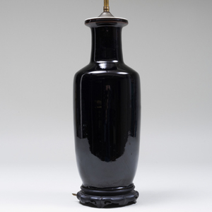 Chinese Celadon Glazed Porcelain Vase Mounted as a Lamp and a Chinese Black Glazed Vase Mounted as a Lamp