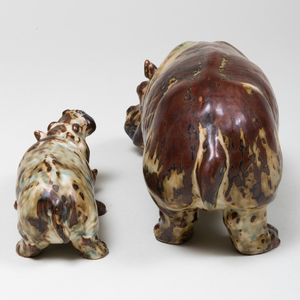 Two Royal Copenhagen Stoneware Models of Hippopotamuses