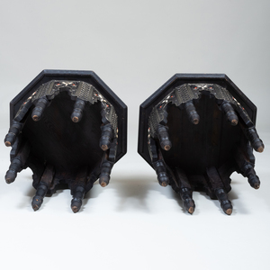 Pair of Moroccan Ebonized and Bone Inlaid Octagonal Low Tables