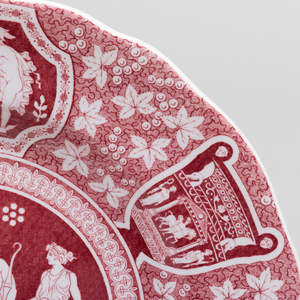 Set of Eleven Copeland Spode Red Transfer Printed Lunch Plates in the 'Greek' Pattern