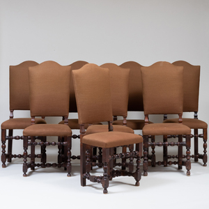 Set of Eight Italian Baroque Style Walnut Dining Chairs