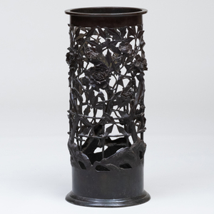 French Bronze Floral Cast Umbrella Stand