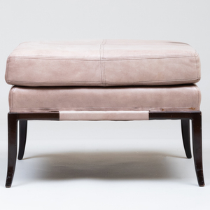 Leather Upholstered Hardwood Ottoman, Attributed to Tommi Parzinger 