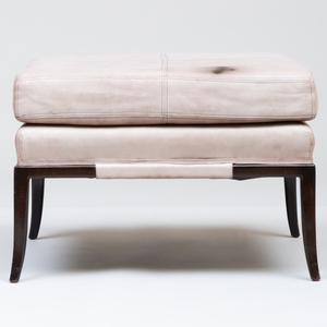 Leather Upholstered Hardwood Ottoman, Attributed to Tommi Parzinger 