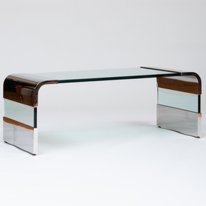 Leon Rosen for the Pace Collection Smoked Glass and Chrome Low Table