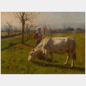 Hermann Hartwick (1853-1926): Cow and Maiden