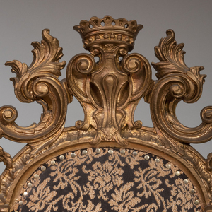Massive Italian Baroque Style Carved and Oil Gilded Throne Chair