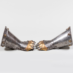 Pair of Victorian Metal and Brass Gauntlets together with Two Additional Metal Gauntlets