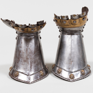 Pair of Victorian Metal and Brass Gauntlets together with Two Additional Metal Gauntlets